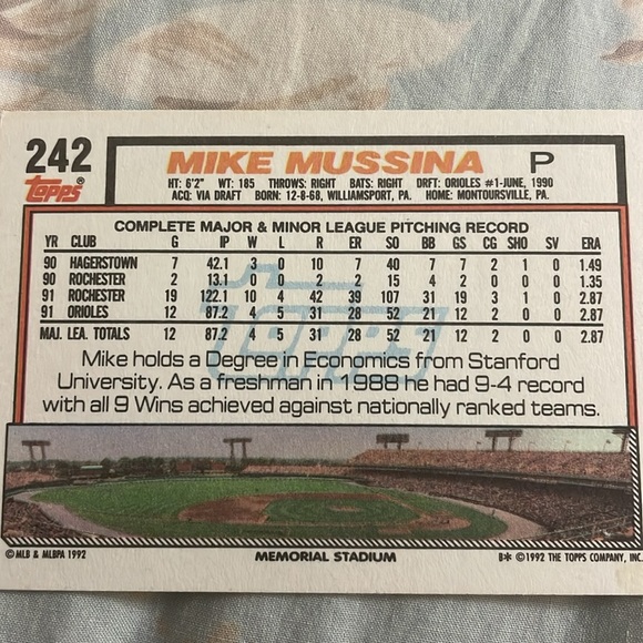 Mike Mussina orioles Topps 242 memorial stadium - Picture 6 of 8